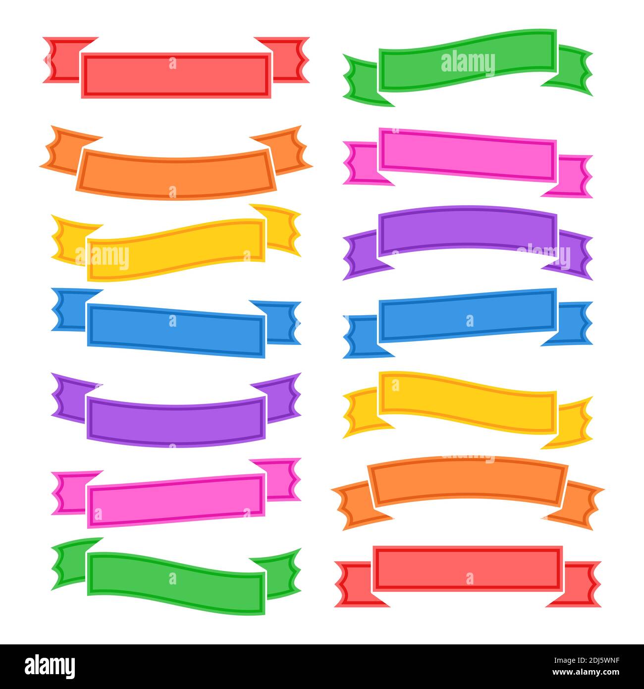 Set of colored curved isolated ribbons banners on white background ...