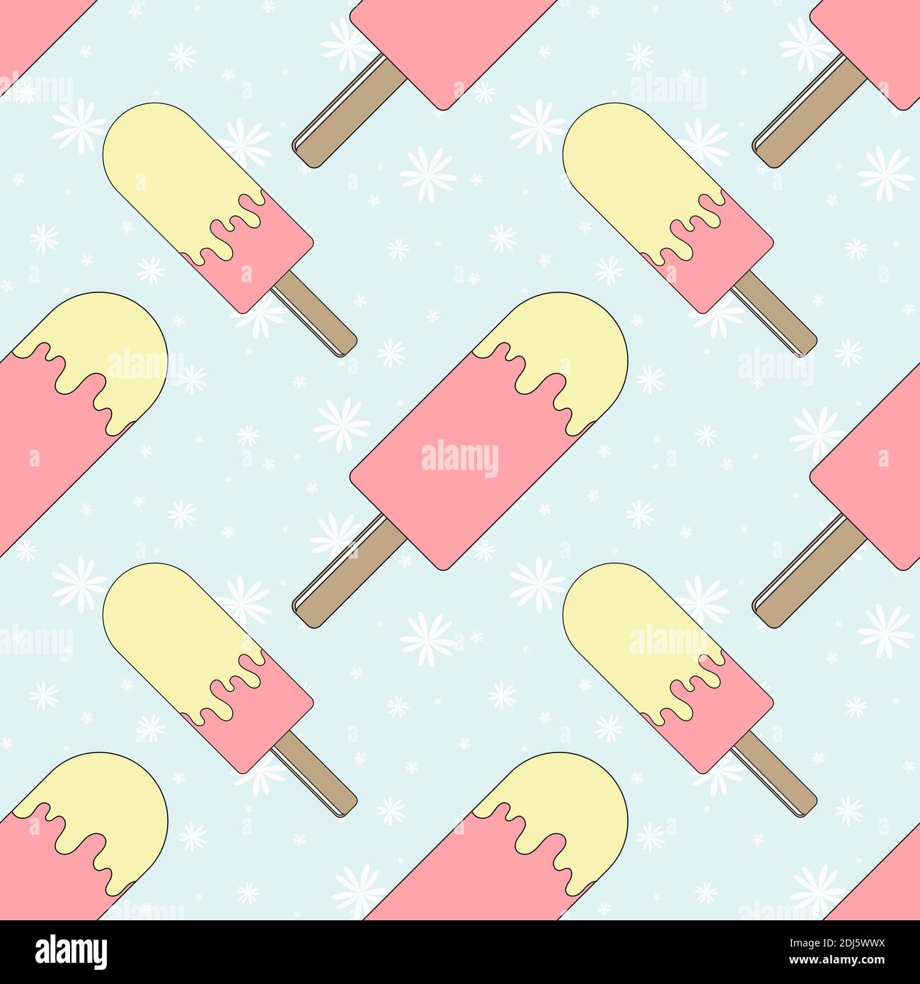 Color seamless pattern of delicious melting ice cream on a blue