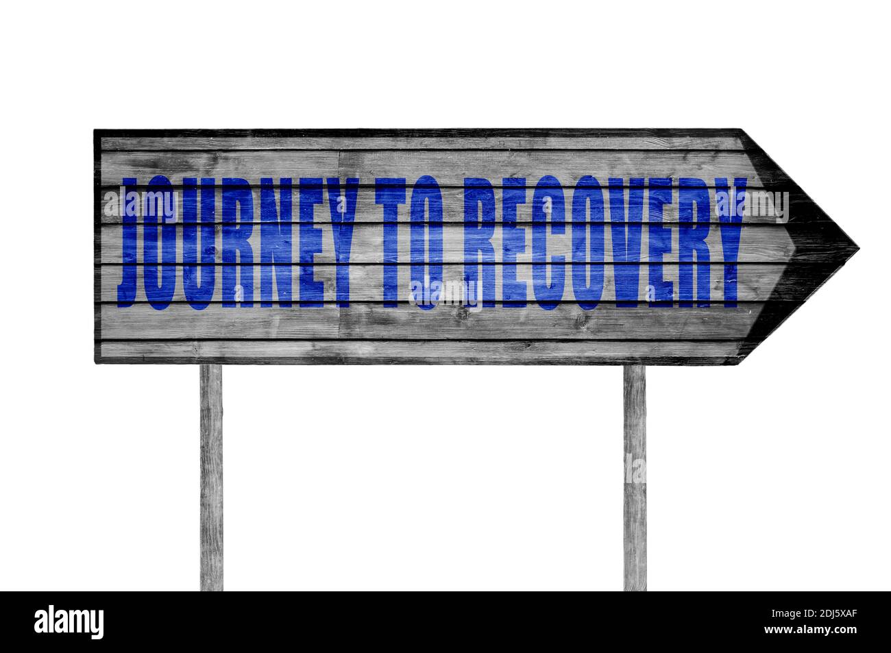 Journey to Recovery wooden sign with on a beach background Stock Photo