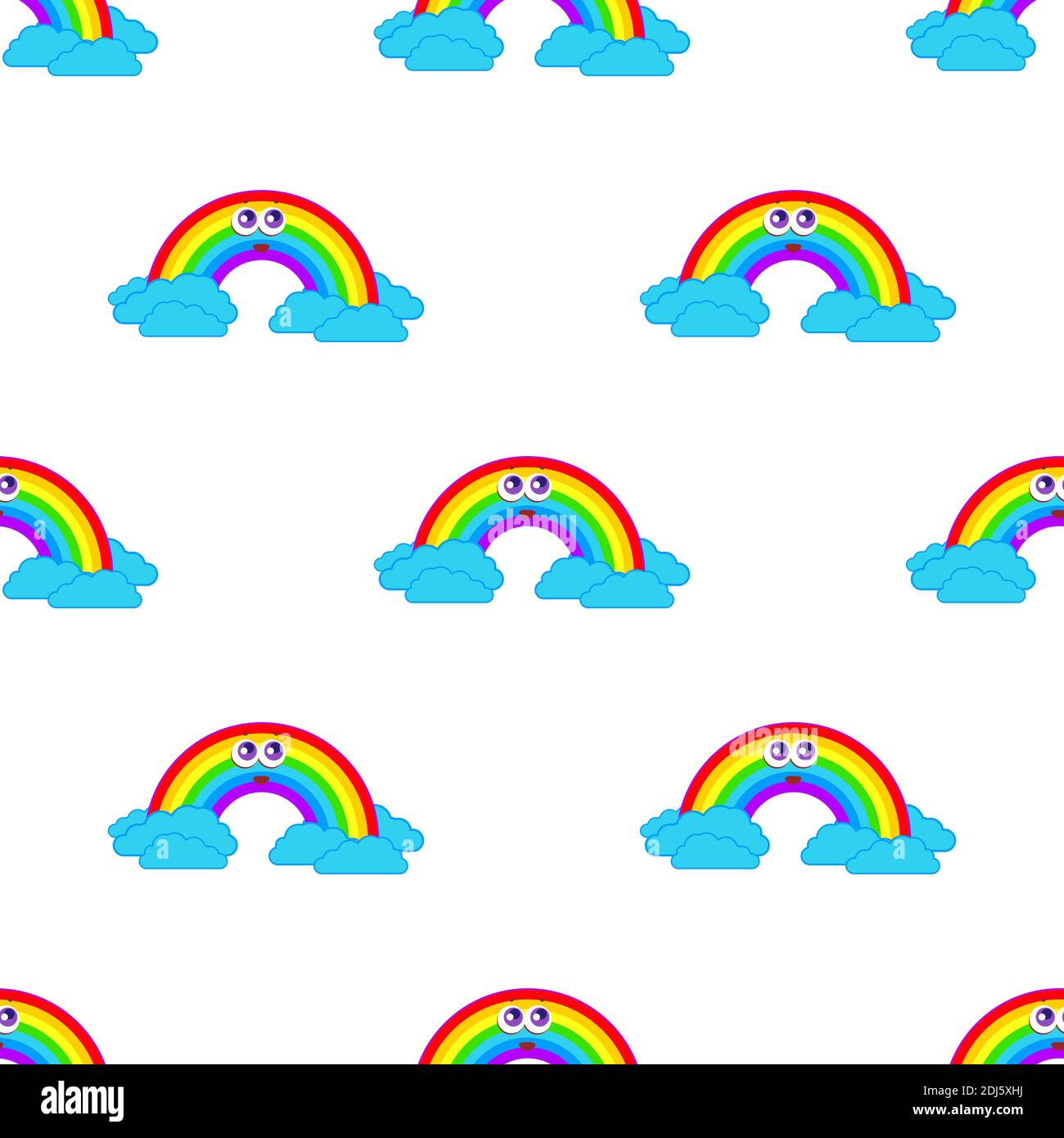 Colorful seamless pattern from a cartoon rainbow with clouds on a white ...