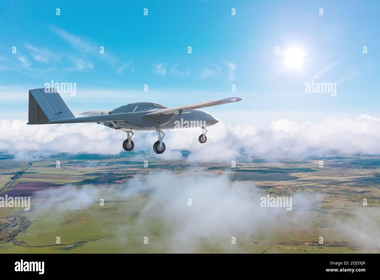 Unmanned aerial vehicles in the sky over the territory of patrol Stock Photo