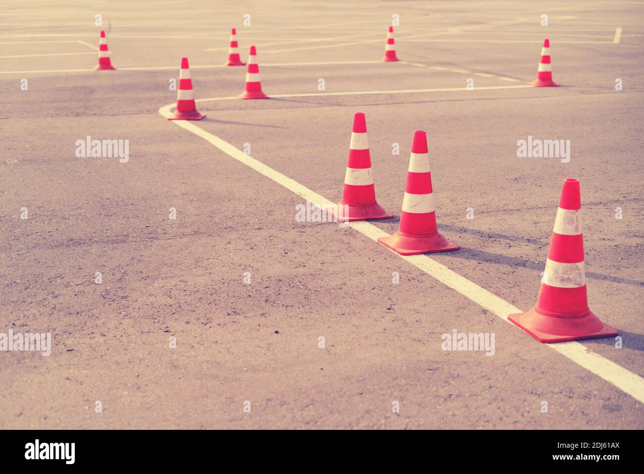 Red Cones On A Driving Training And Parallel Parking Area Stock Photo Alamy