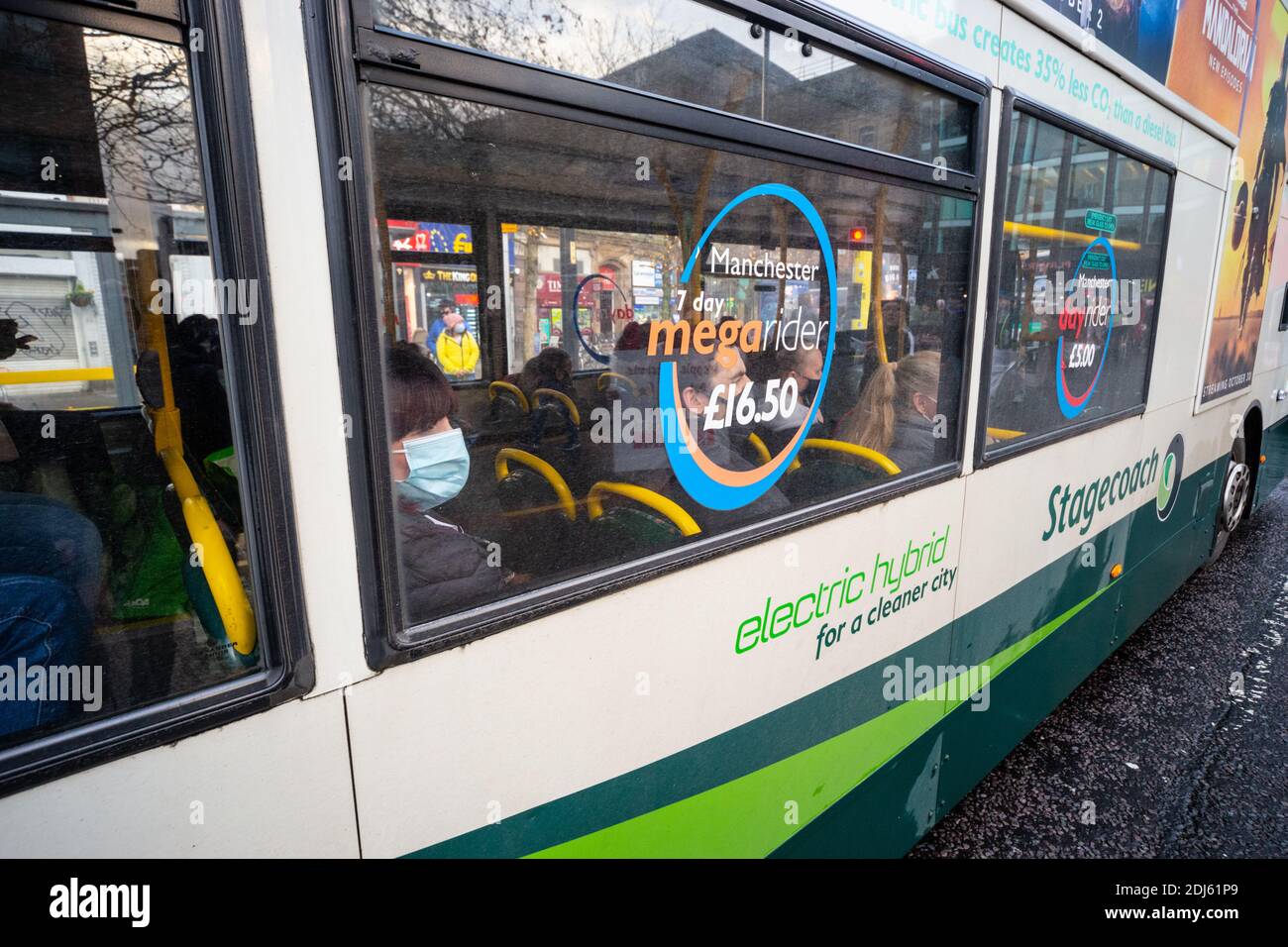 Double decker bus in Manchester, England UK during coronavirus pandemic