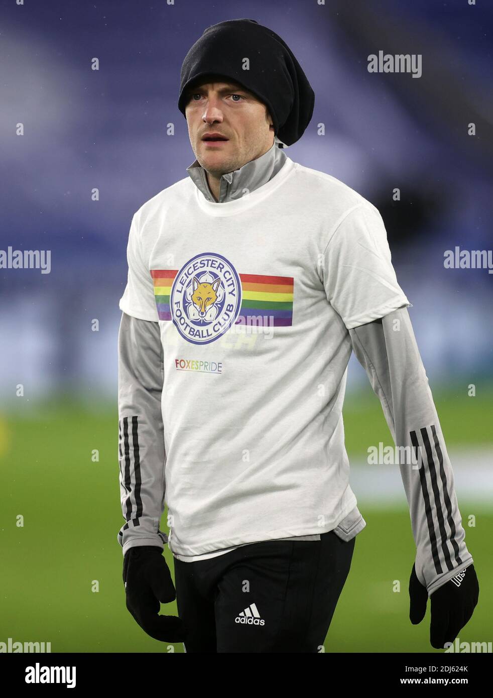 Leicester City's Jamie Vardy wears a rainbow laces t-shirt prior to the  Premier League match at the King Power Stadium, Leicester Stock Photo -  Alamy