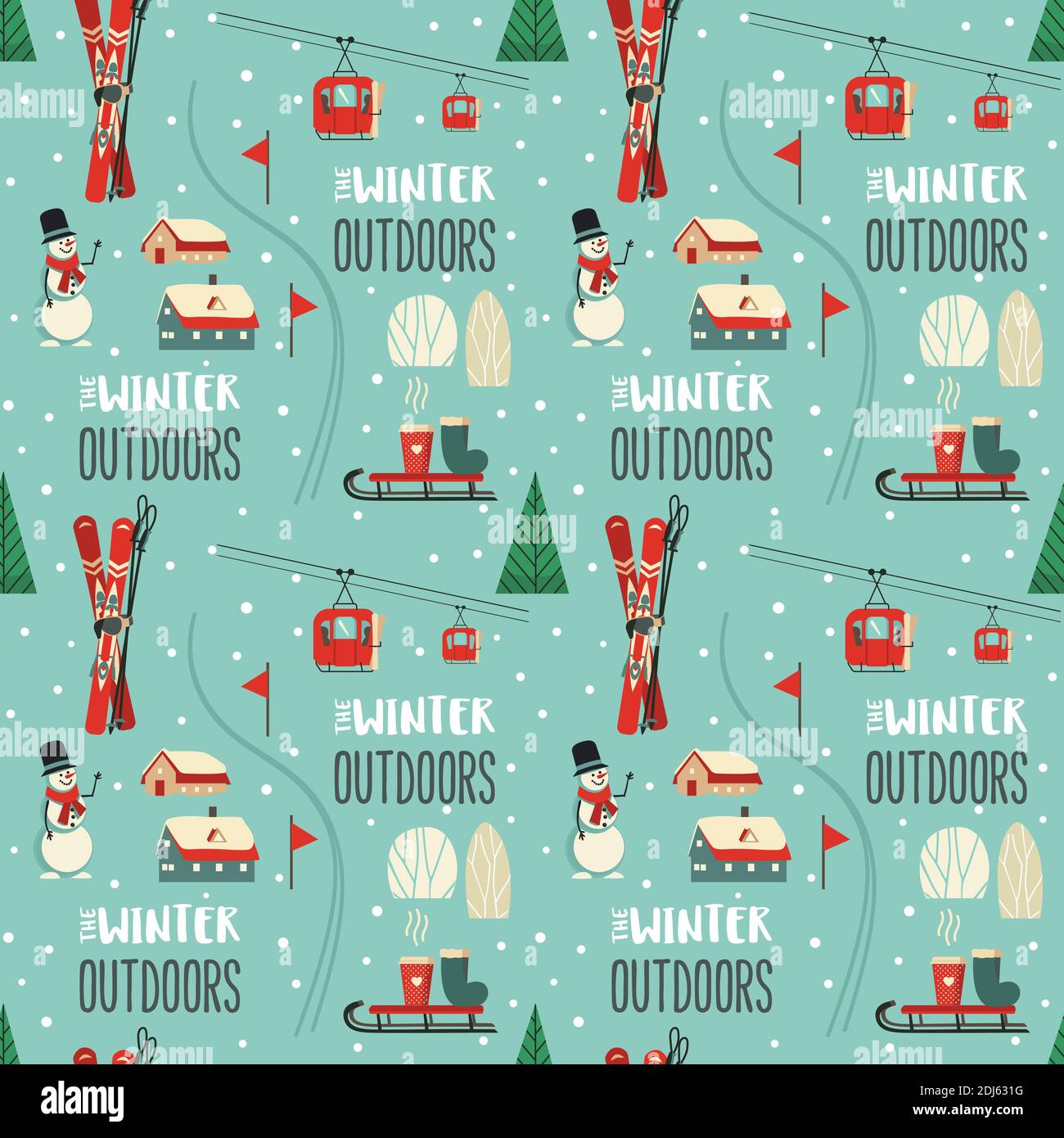 Winter outdoors activity vector seamless pattern Stock Vector