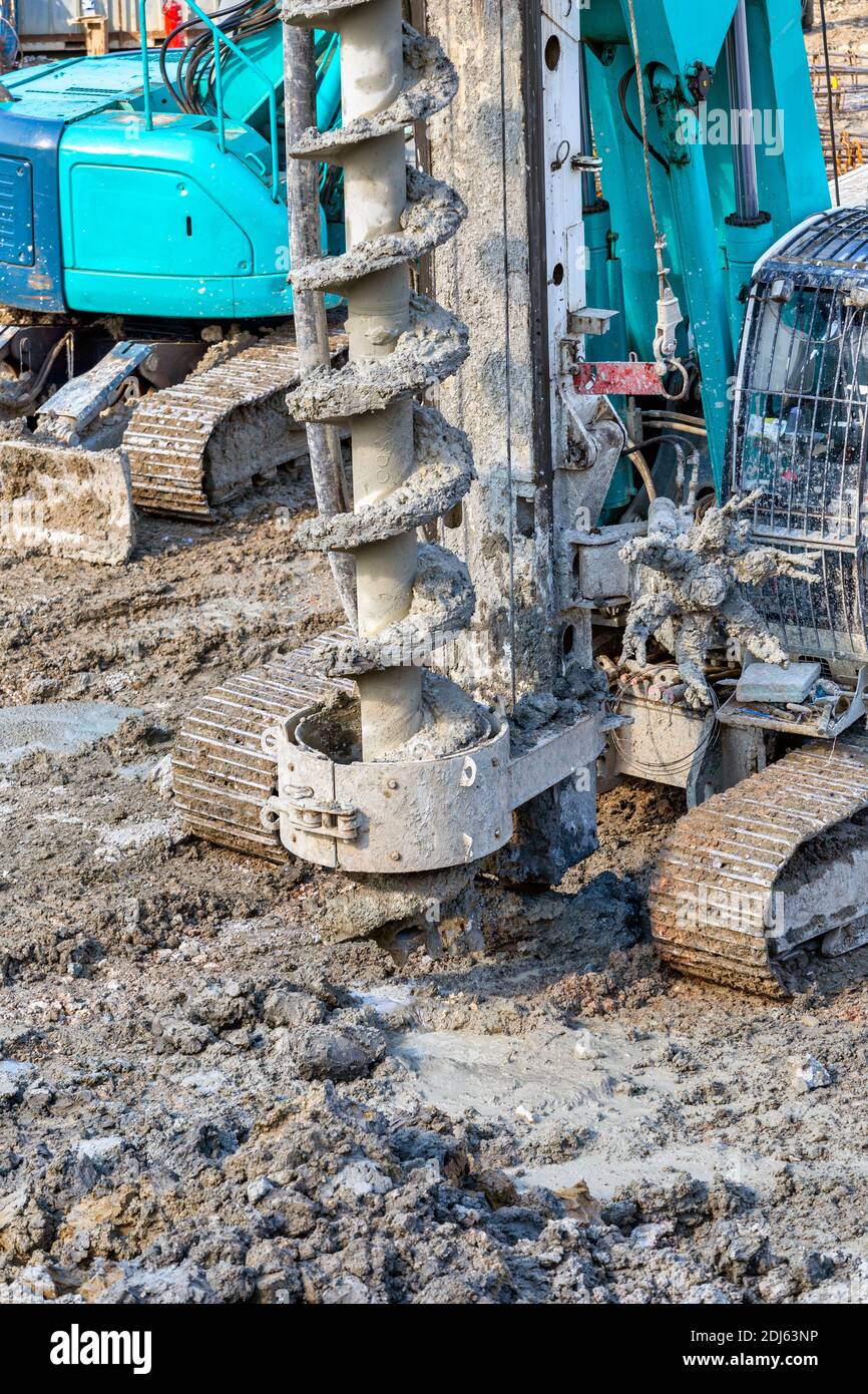 Big drilling machine for drilling holes in the ground at the