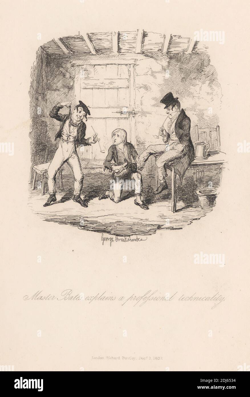 Master Bates Explains a Professional Technicality, Print made by George Cruikshank, 1792–1878, British, 1837, Etching on medium, slightly textured, cream wove paper Stock Photo
