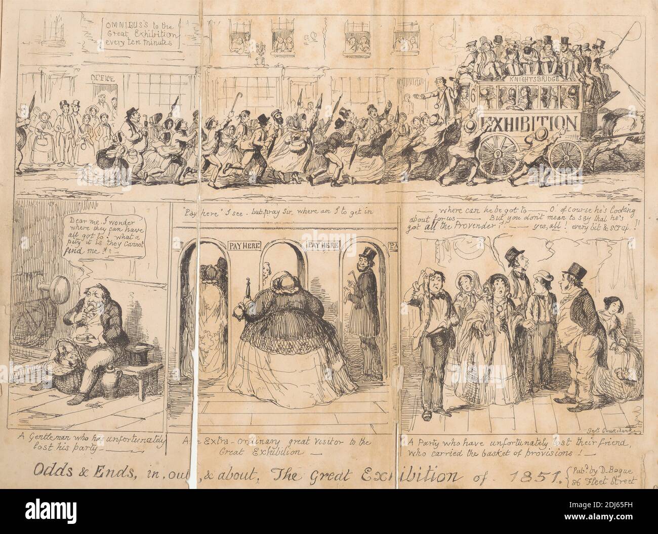 Odds & Ends, in, out, and about, The Great Exhibition of 1851, Print made by George Cruikshank, 1792–1878, British, 1851, Etching on medium, slightly textured, cream wove paper Stock Photo