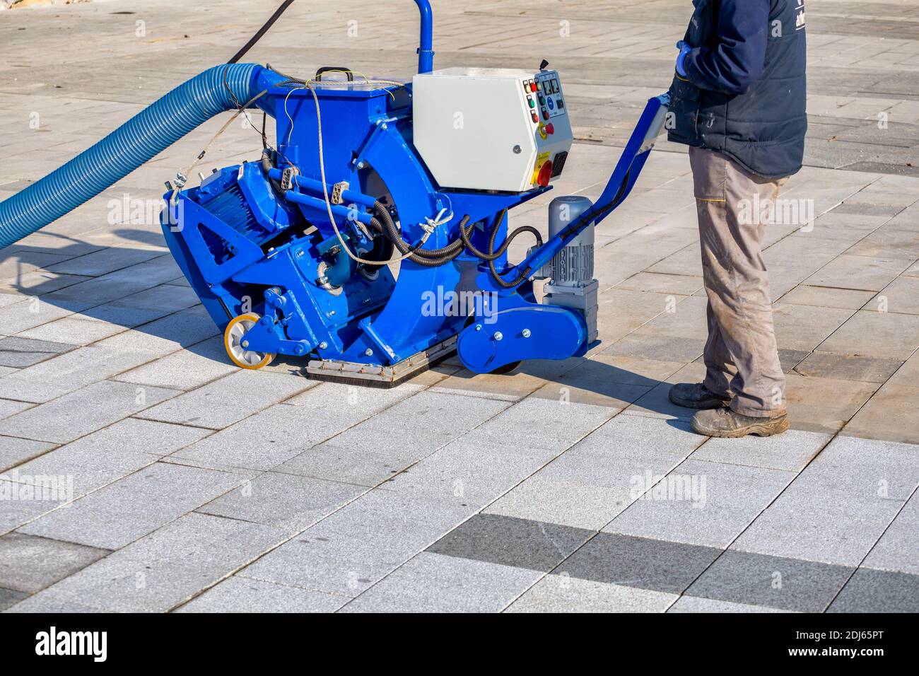 Surface preparation job. Shot blasting machine for retexturing. Steel