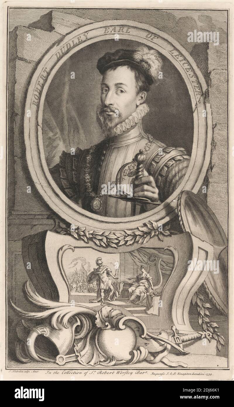 Robert Dudley Earl of Leicester, Print made by Jacobus Houbraken, 1698–1780, Dutch, 1738, Line engraving on medium, slightly textured, cream wove paper Stock Photo