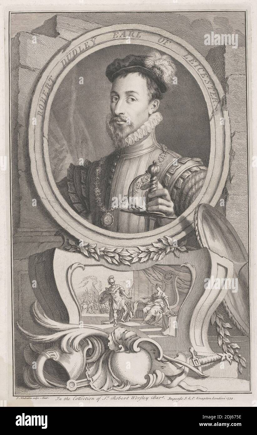 Robert Dudley Earl of Leicester, Print made by Jacobus Houbraken, 1698–1780, Dutch, 1738, Line engraving on medium, slightly textured, cream laid paper Stock Photo