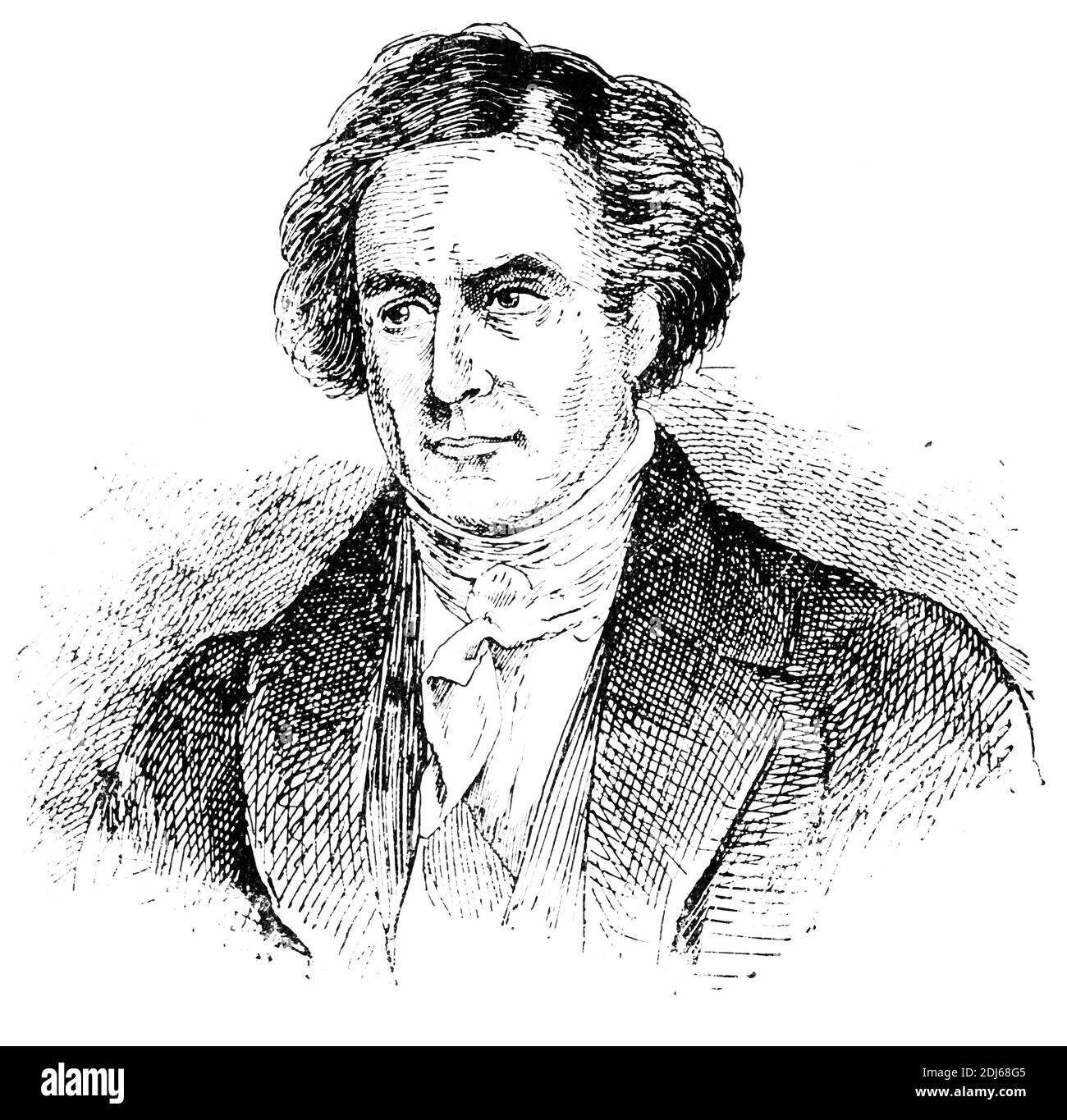 Portrait of Dominique Francois Jean Arago - a French mathematician, physicist, astronomer, freemason, and politician. Illustration of the 19th century. Germany. White background. Stock Photo