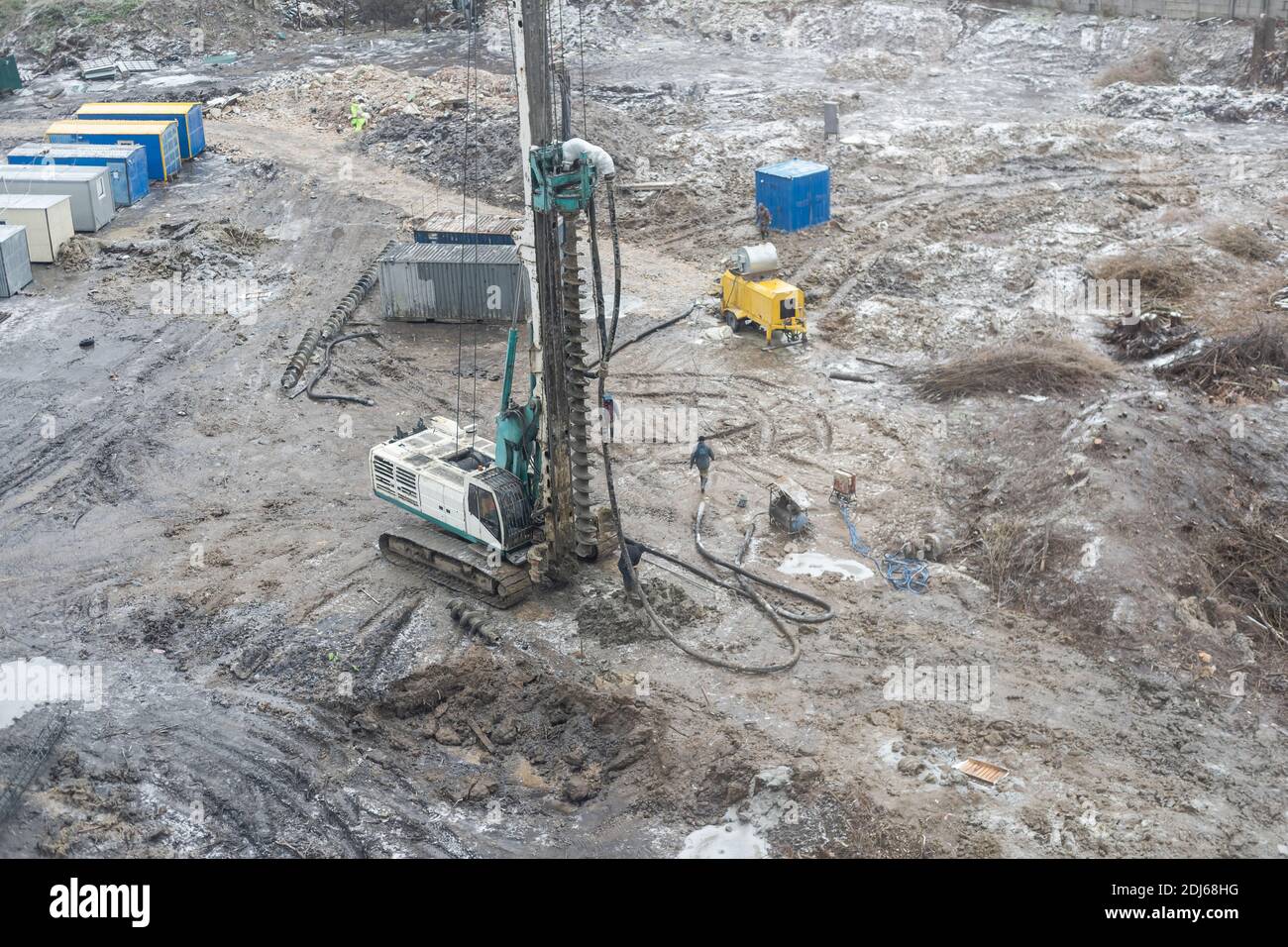 Drilling construction, construction drill into the ground Stock Photo