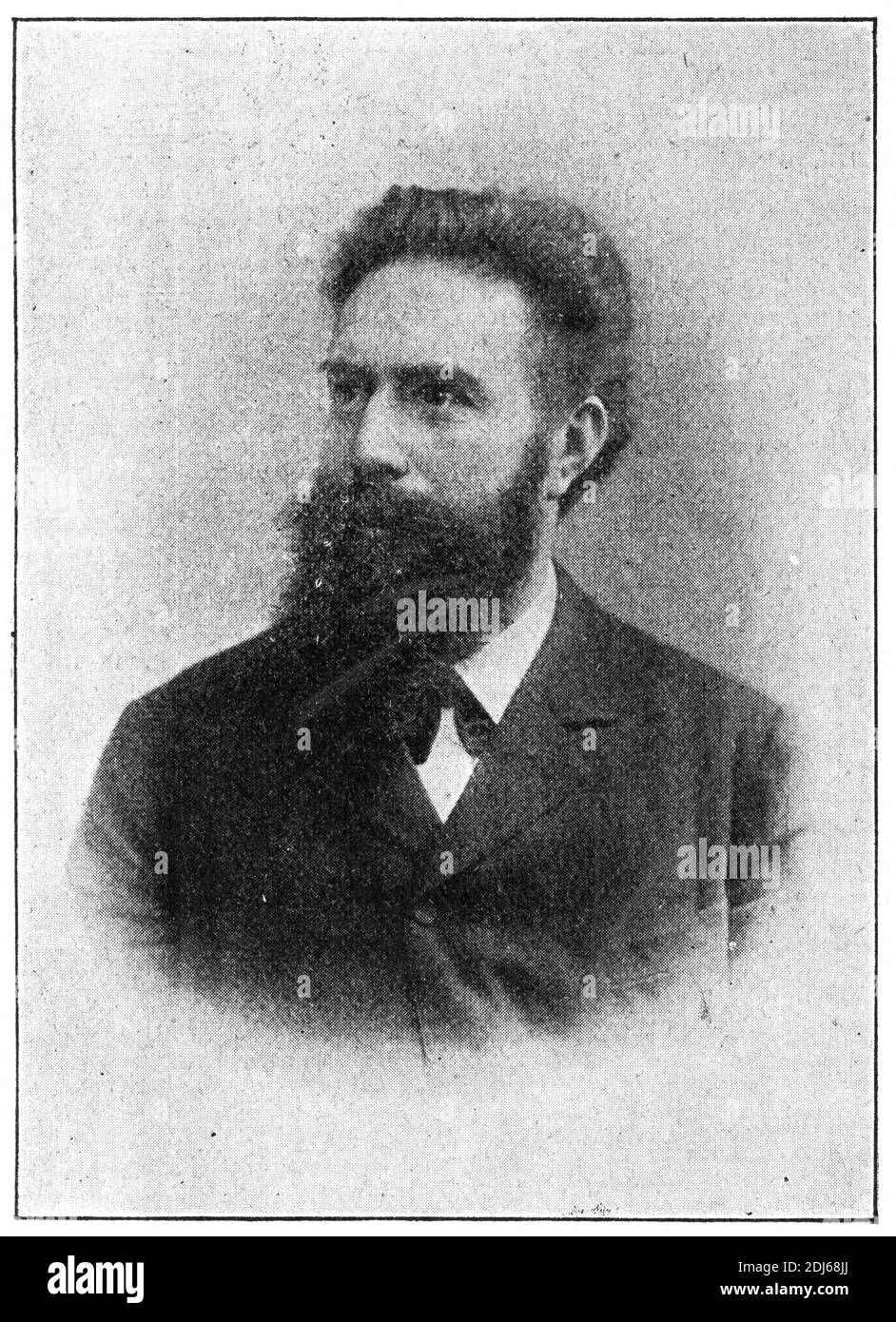 Portrait of Wilhelm Conrad Roentgen -  a German mechanical engineer and physicist. Illustration of the 19th century. Germany. White background. Stock Photo