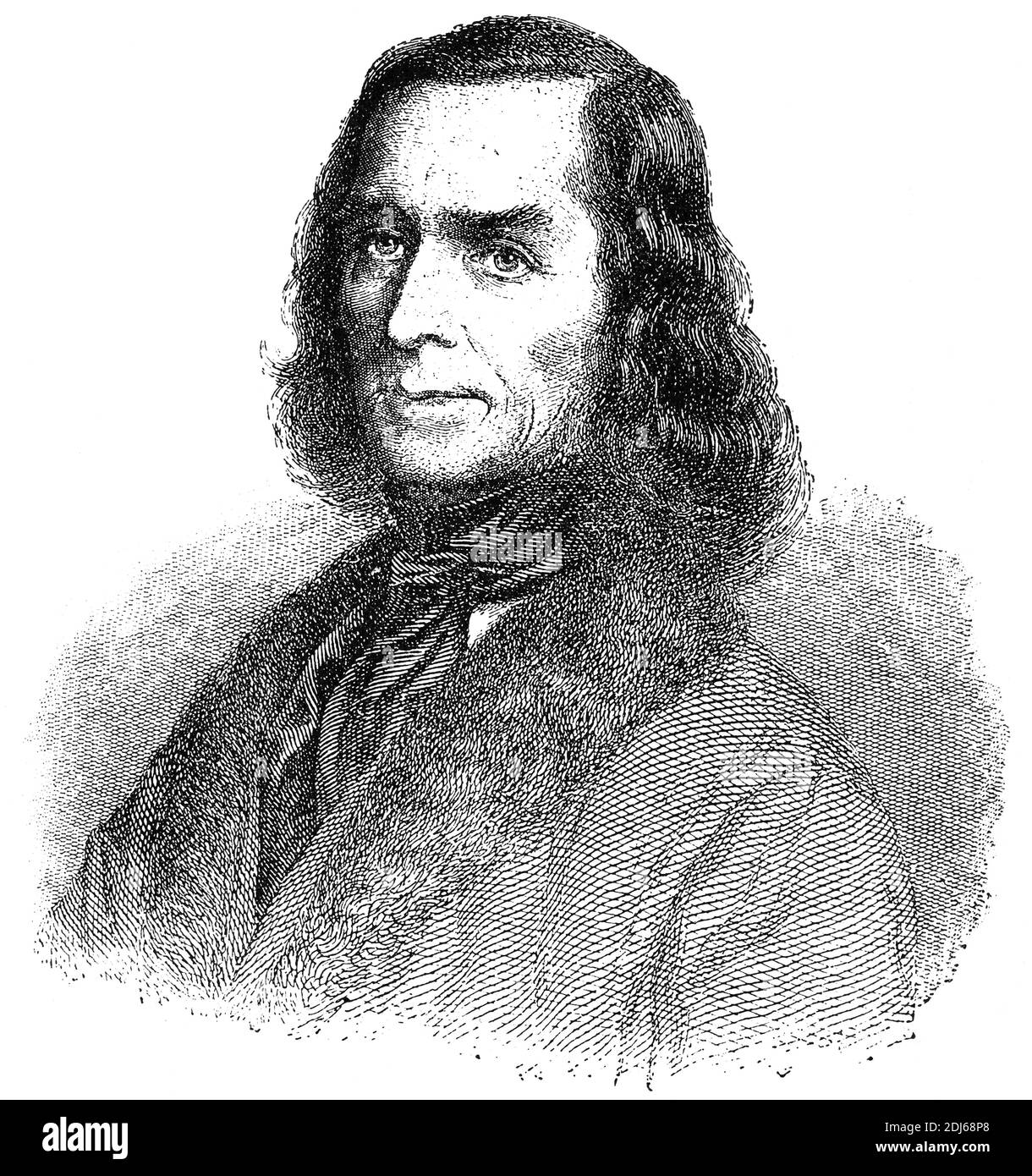 Portrait of Carl Friedrich Zoellner - a German composer and choir director. Illustration of the 19th century. Germany. White background. Stock Photo