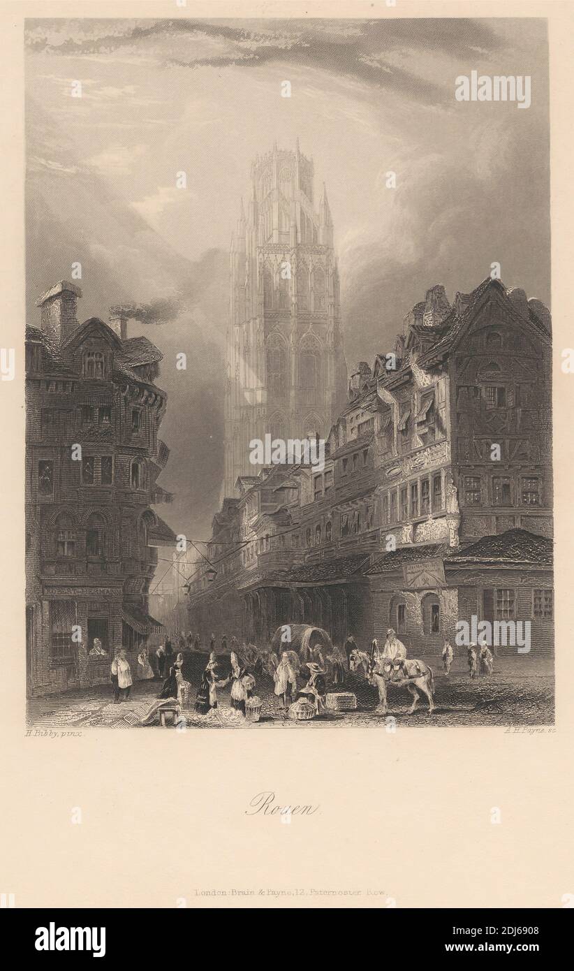 Rouen, Print made by Albert Henry Payne, 1812–1902, British, 1845, Line engraving on medium, slightly textured, cream wove paper Stock Photo