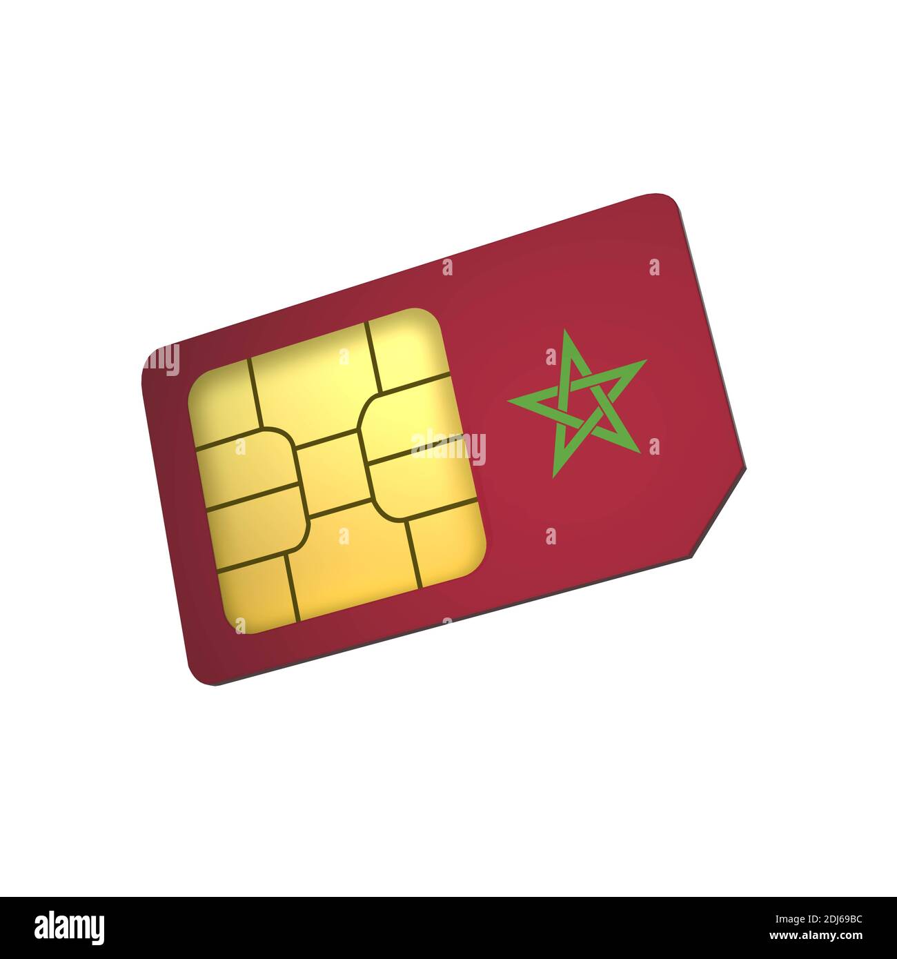 3D mobile phone sim card chip with Flag of Morocco isolated on a white background. 3d Rendering