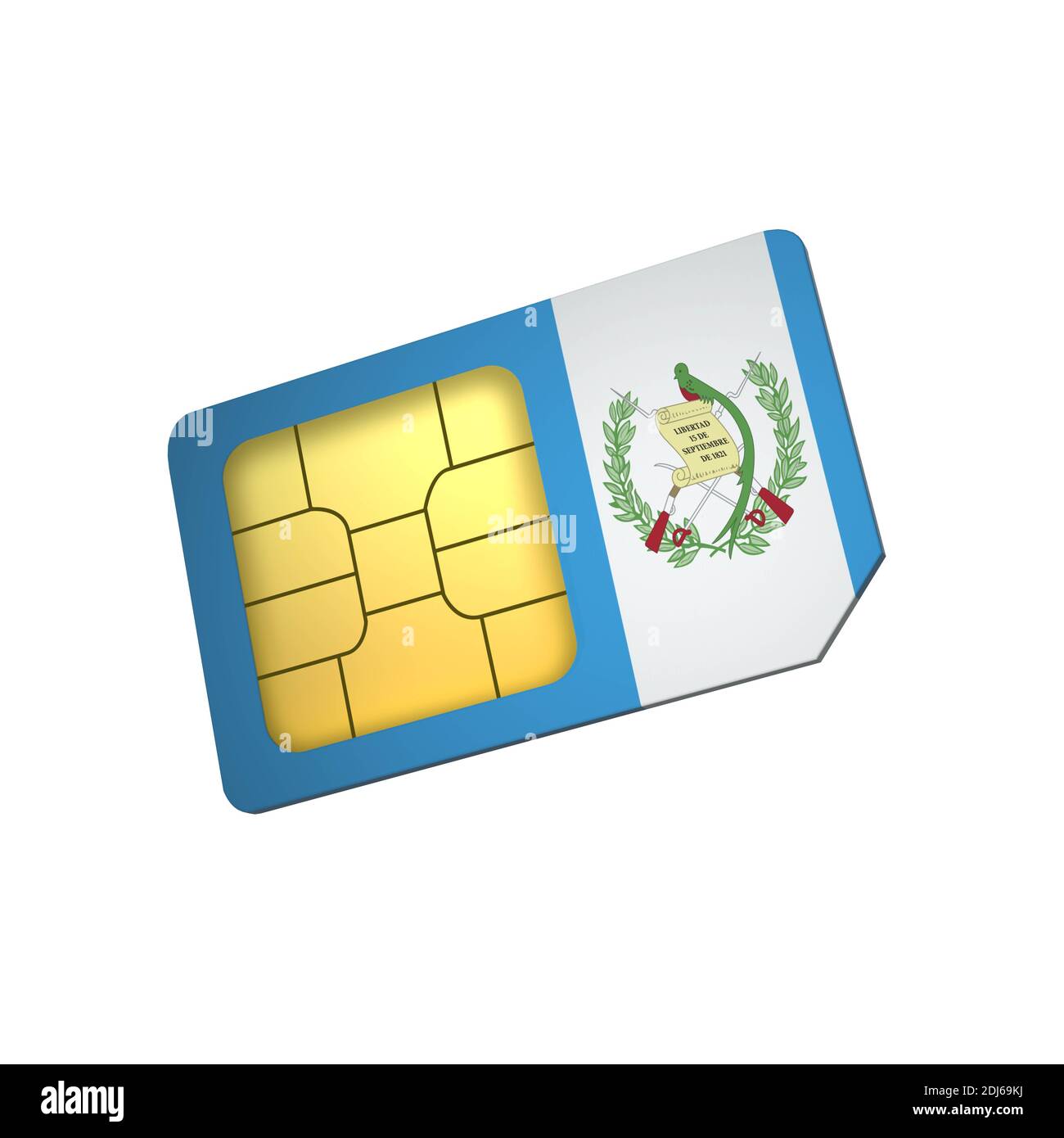 3D mobile phone sim card chip with Flag of Guatemala isolated on a white background. 3d