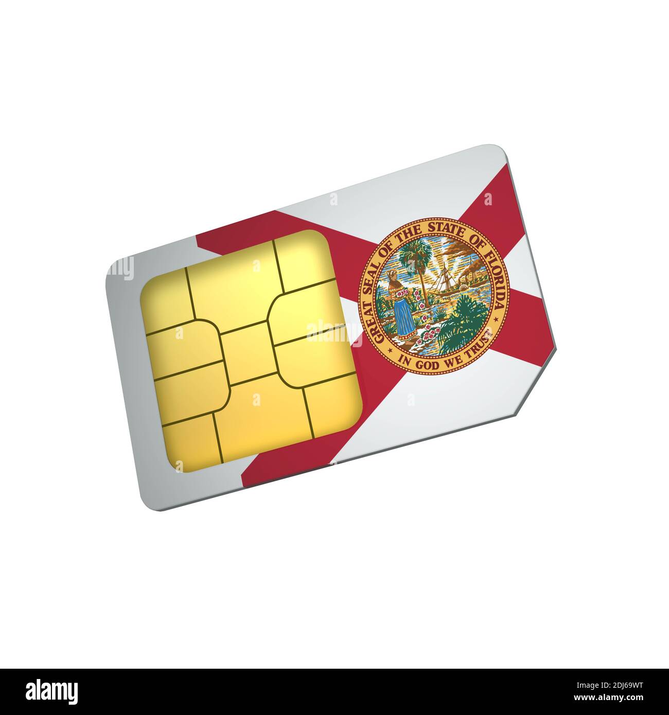 3D mobile phone sim card chip with Flag of Florida isolated on a white ...