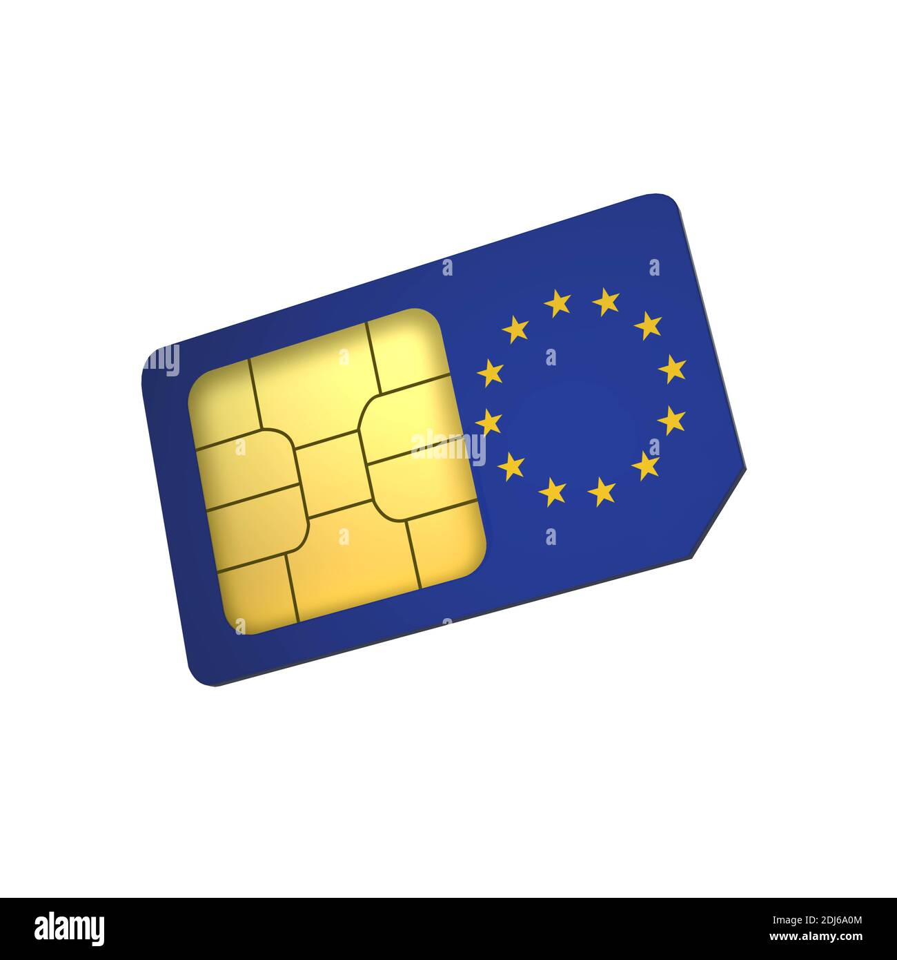 3D mobile phone sim card chip with Flag of European Union isolated on a white background. 3d