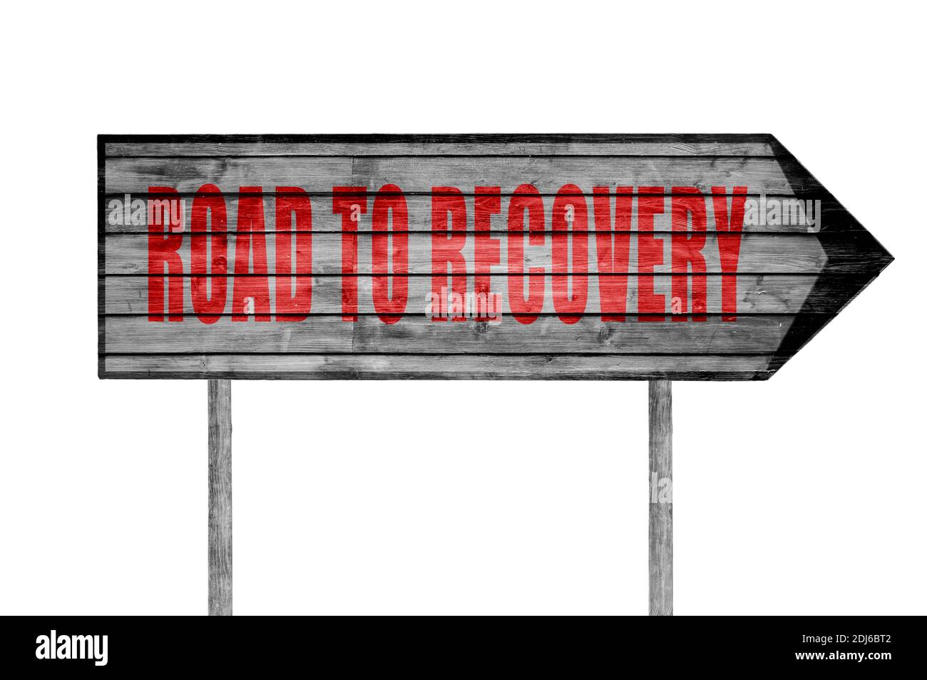 Red Road to Recovery wooden sign with on a beach background Stock Photo