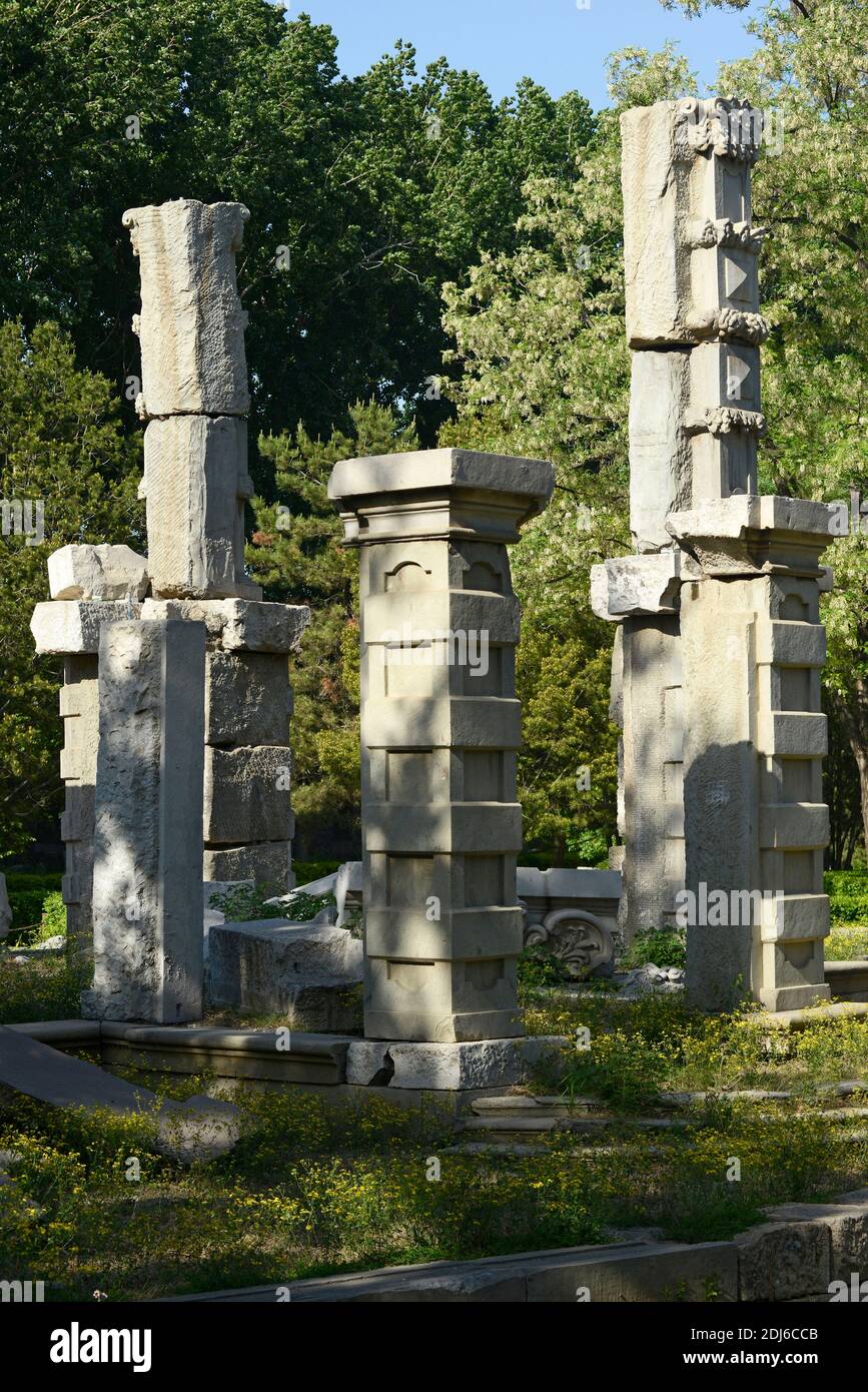 Ruins of the old Summer Palace or Yuanmingyuan in the northwestern suburbs of Beijing, China Stock Photo