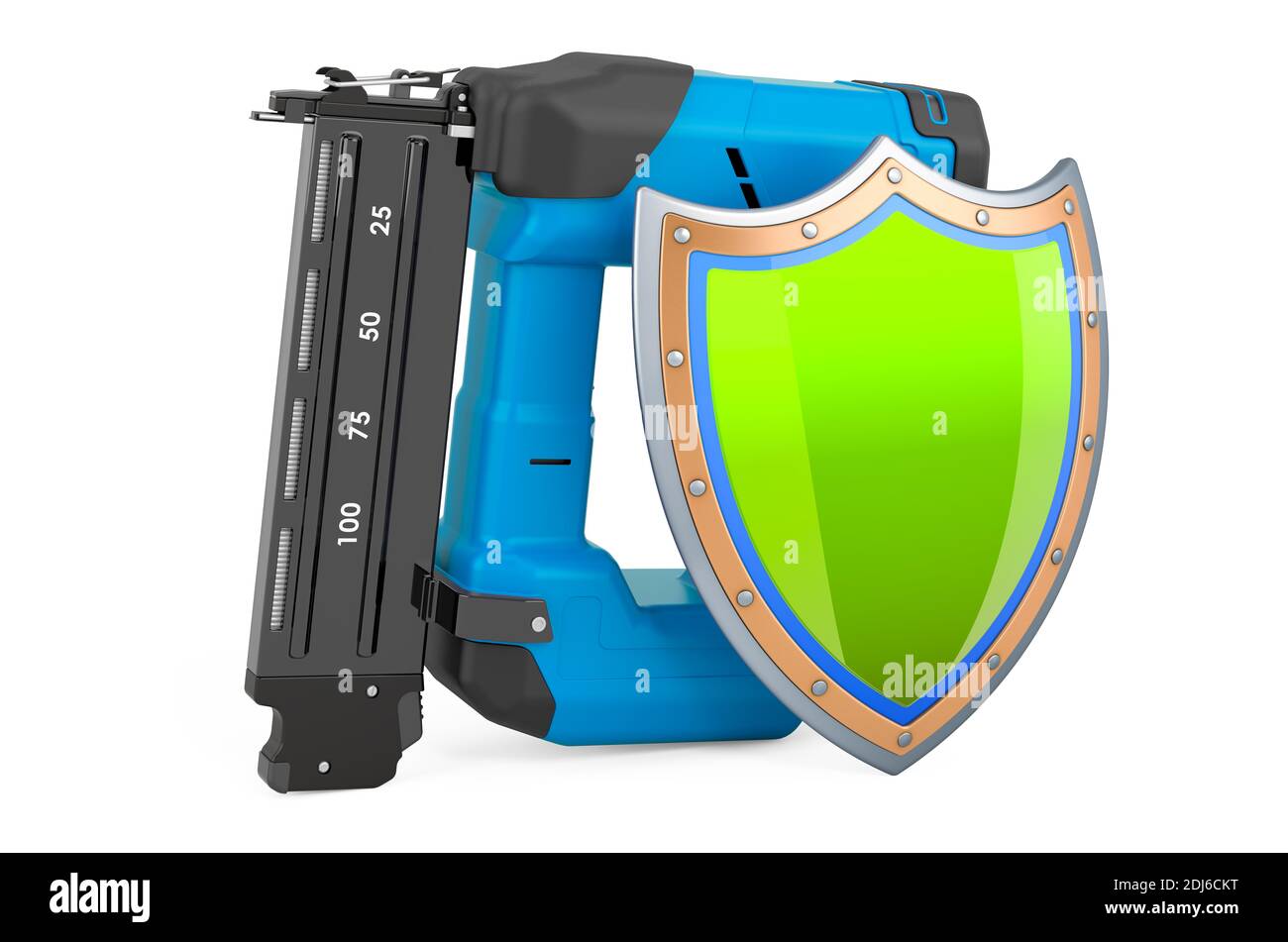 Electric brad nailer with shield, 3D rendering isolated on white