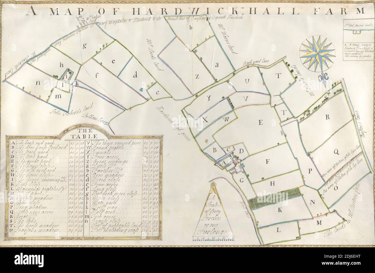 A Map of HardwickHall Farm, Isaac Johnson, 17541835, British, undated, Pen and brown ink and