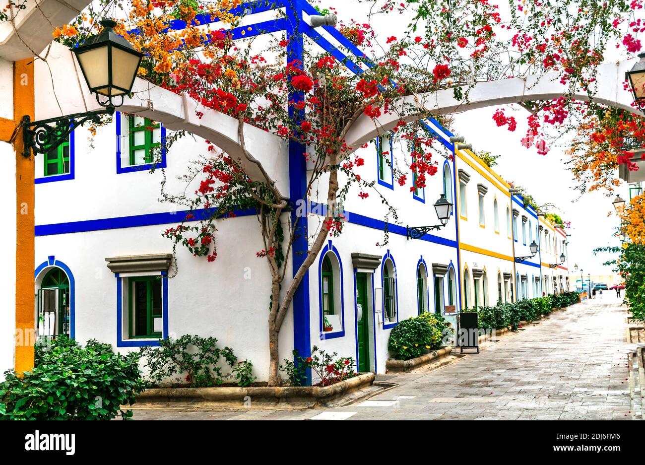 Charming floral streets of Puerto de Mogan in Gran Canaria (Grand Canary), Canary islands Stock Photo