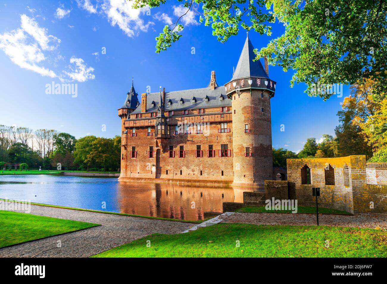 Most beautiful medieval castles of Europe - De Haar in Holland, Utrecht town, Netherlands Stock Photo