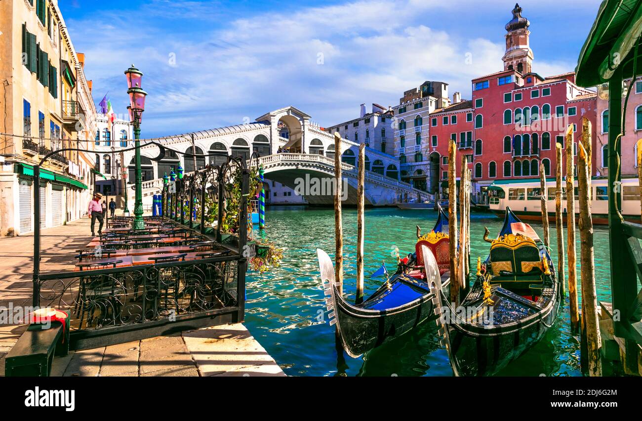Beautiful amazing Venice town. Grand canal and Rialto Bridge. Italy. Nov.2020 Stock Photo