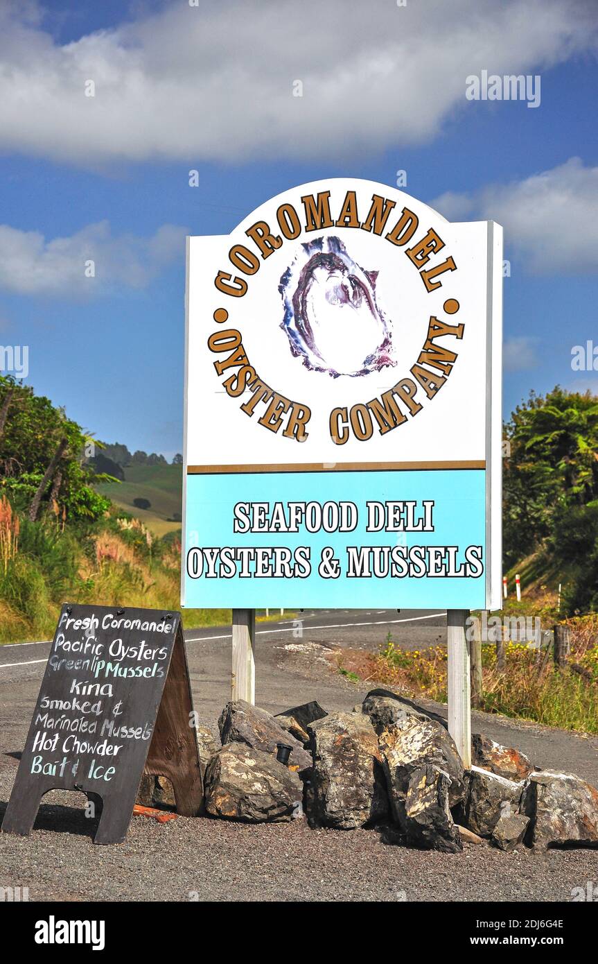 Coromandel Oyster Company sign, Tiki Road, Coromandel Town, Coromandel