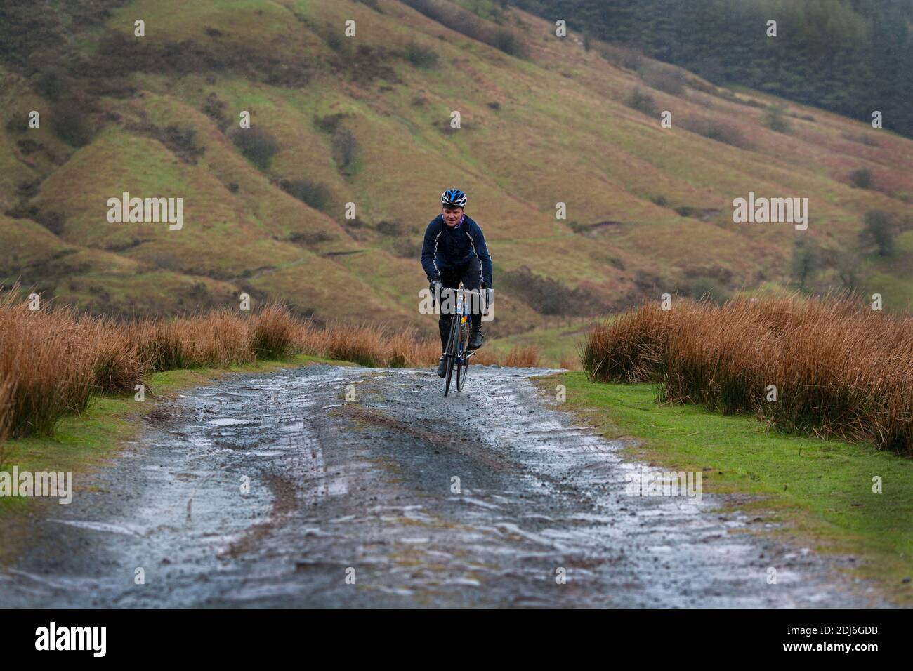 Black Mountains Cycle Tour with Robert Penn (author of It's All About the Bike) in Brecon Beacons National Park in Monmouthshire, south east Wales. Stock Photo