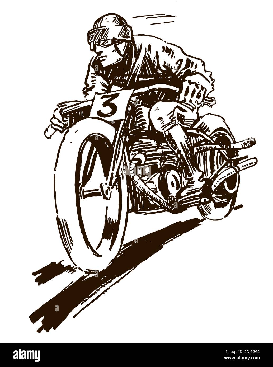Classic racing motorcycle rider at high speed, after an illustration from the early 20th century Stock Vector