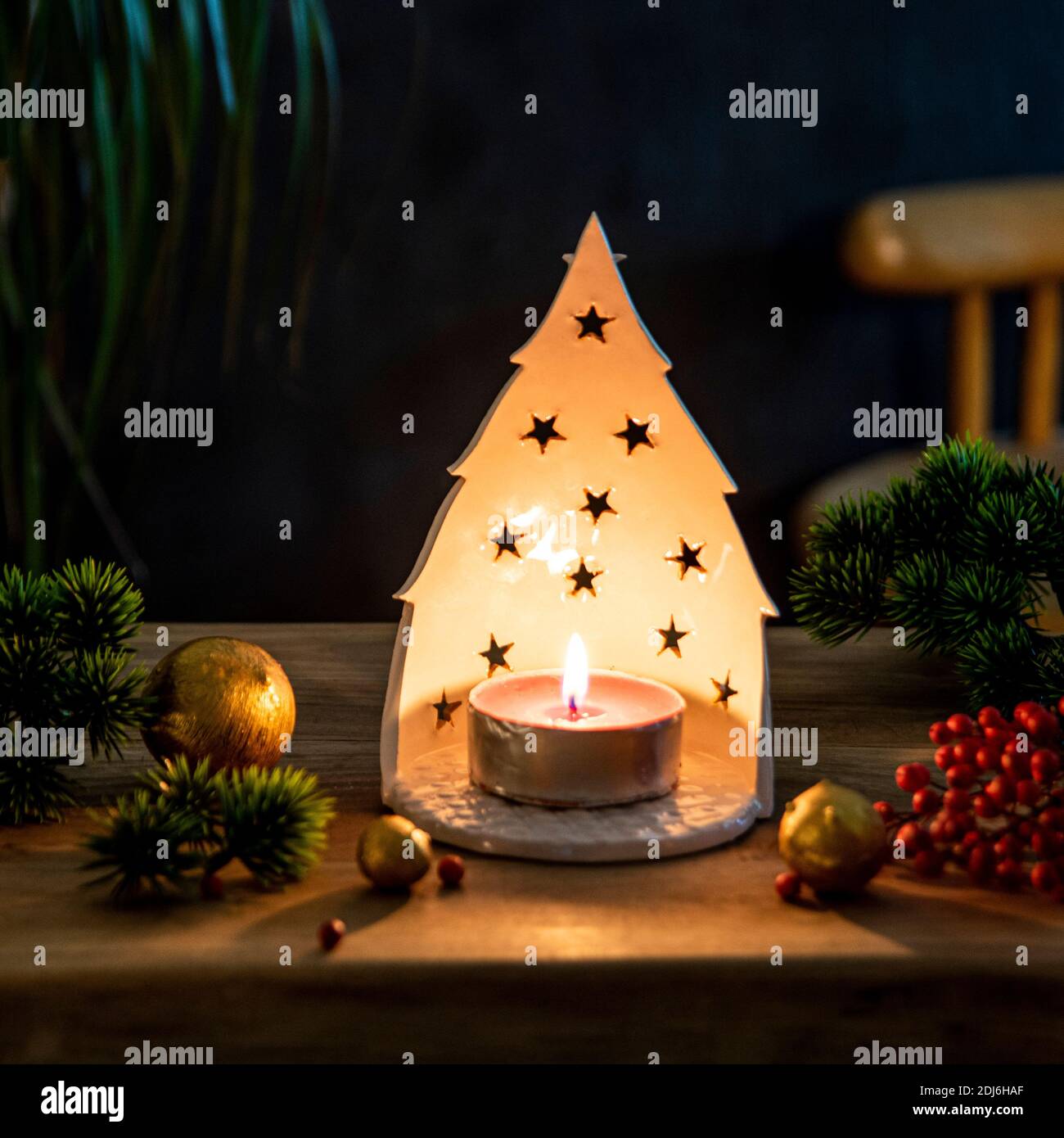 christmas tree candle holder warm light Stock Photo Alamy
