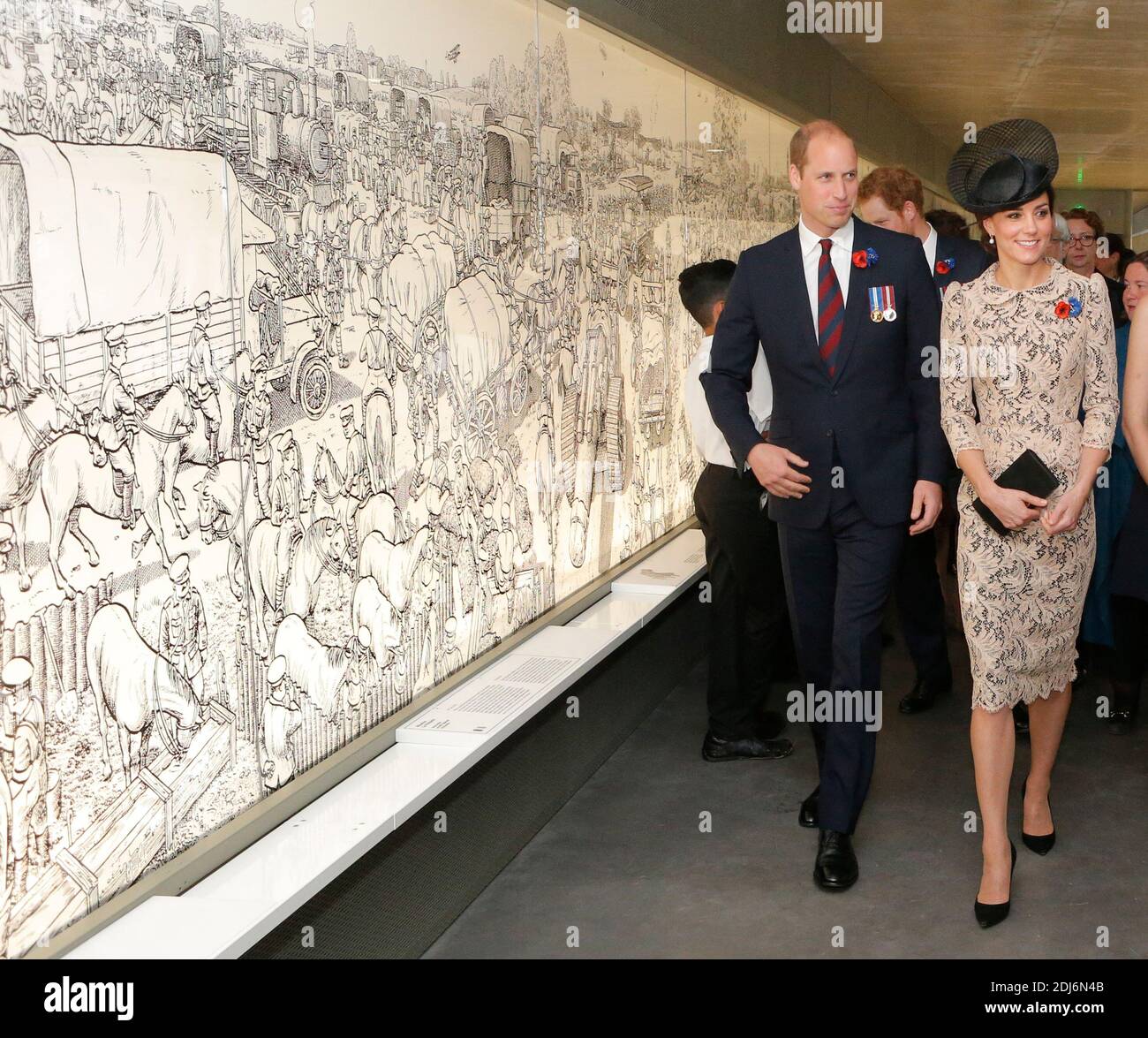 Britain's Prince William, the Duke of Cambridge, and his wife Kate, the Duchess of Cambridge, visit a museum inside the World War I Thiepval Monument prior to the Somme centenary commemorations in Thiepval, northern France, Friday, July 1st, 2016. One week after Britain's vote to leave the European Union, Prime Minister David Cameron and royal family members will stand side-by-side with France's President to celebrate their historic alliance at the centenary of the deadliest battle of World War I. Photo by Francois Mori/Pool/ABACAPRESS.COM Stock Photo