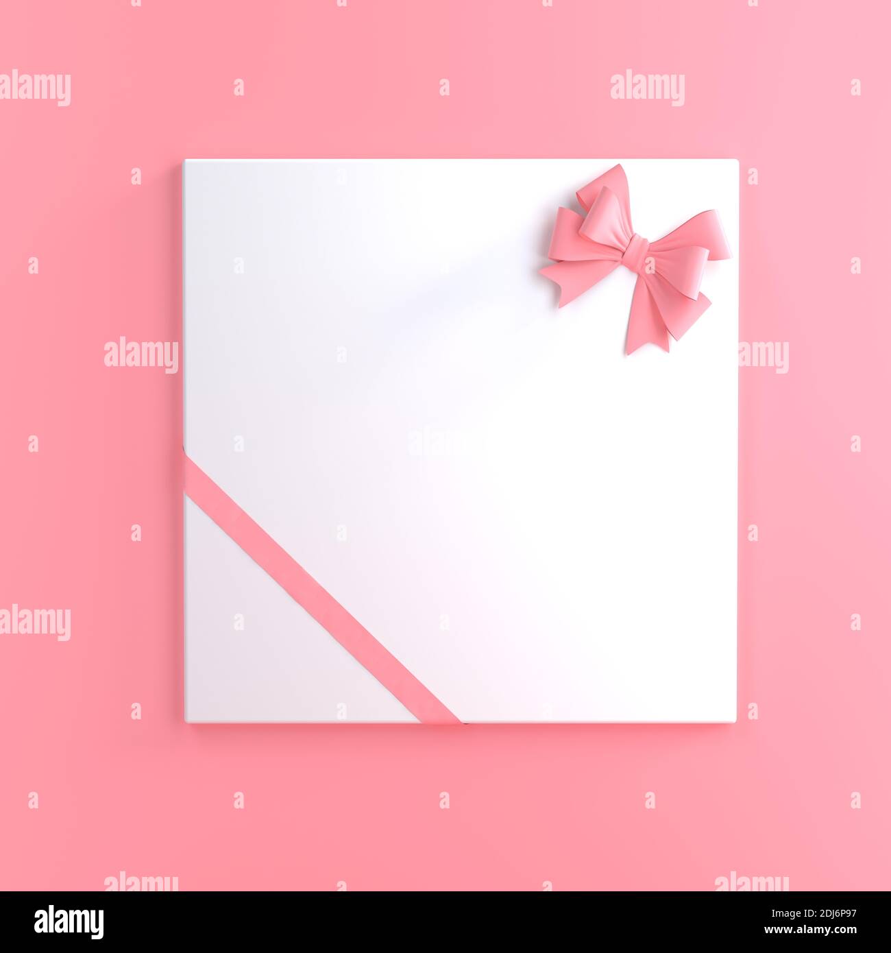 Blank white gift card with pink ribbon bow isolated on pastel pink ...