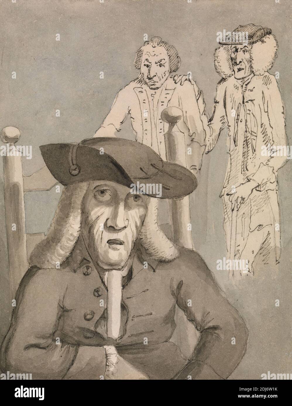 Dr. Messenger Monsey of Chelsea Hospital, 1693-1788, John Thomas Smith, 1766–1833, British, undated, Pen and black ink and watercolor on medium, smooth, cream wove paper, Sheet: 5 7/8 × 4 9/16 inches (14.9 × 11.6 cm), genre subject, hat, physician, portrait, wig Stock Photo