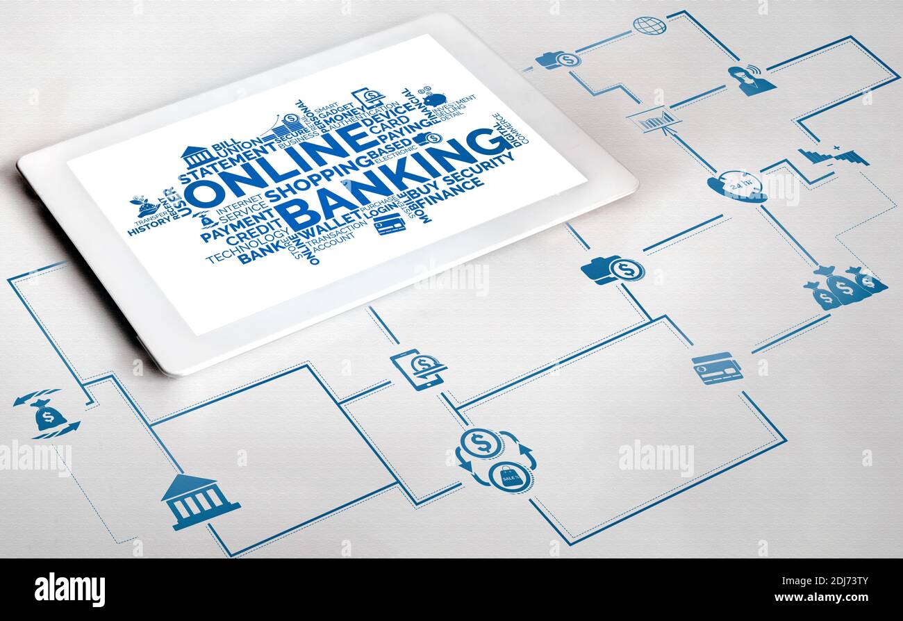Computer With Online Banking Application In Tablet Device Connected To Internet Concept Of Digital Economy E Payment And Online Banking Stock Photo Alamy