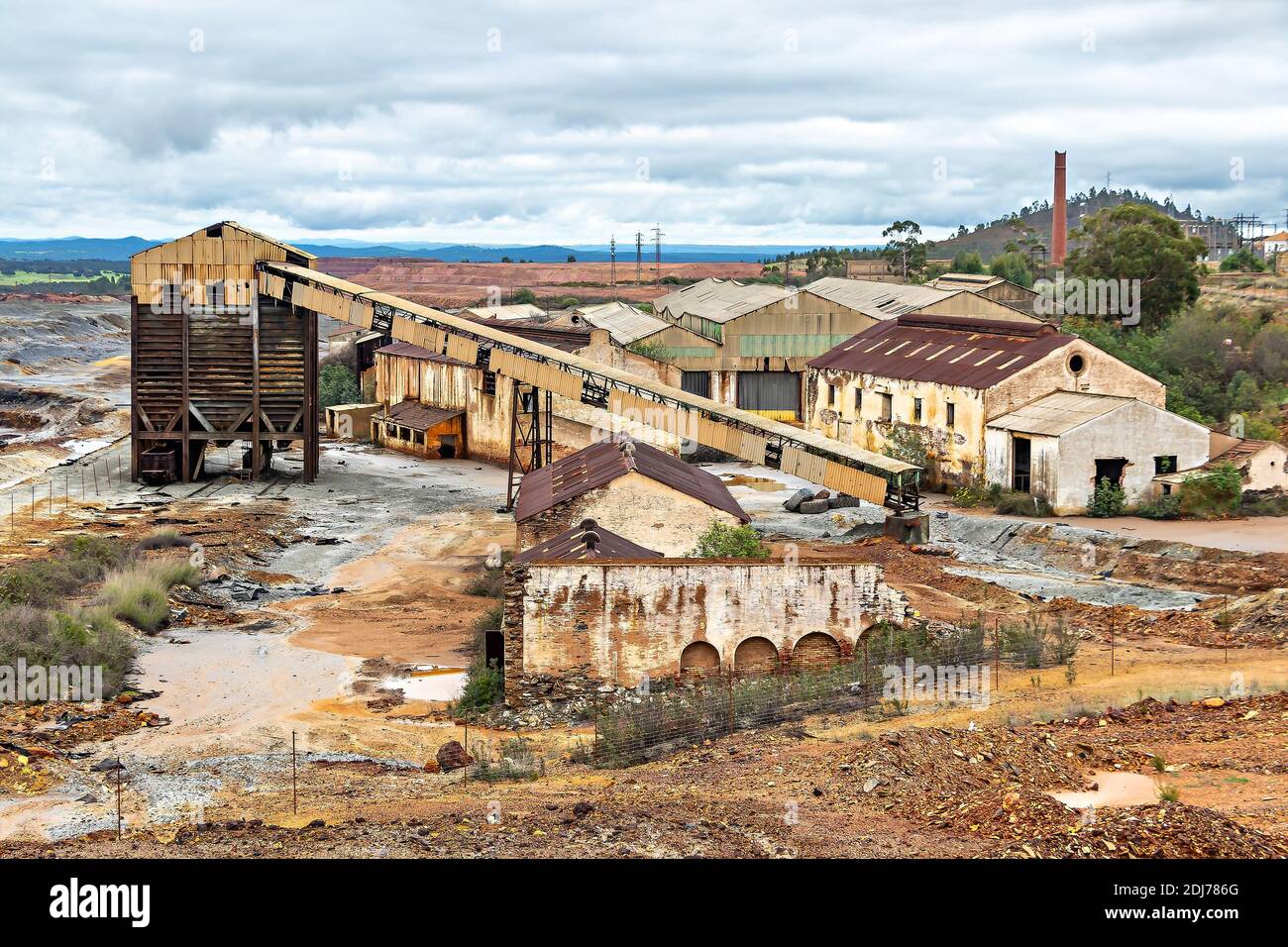 Remains of abandoned mine of copper, gold and silver in Tharsis village in Huelva, Andalusia, Spain Stock Photo