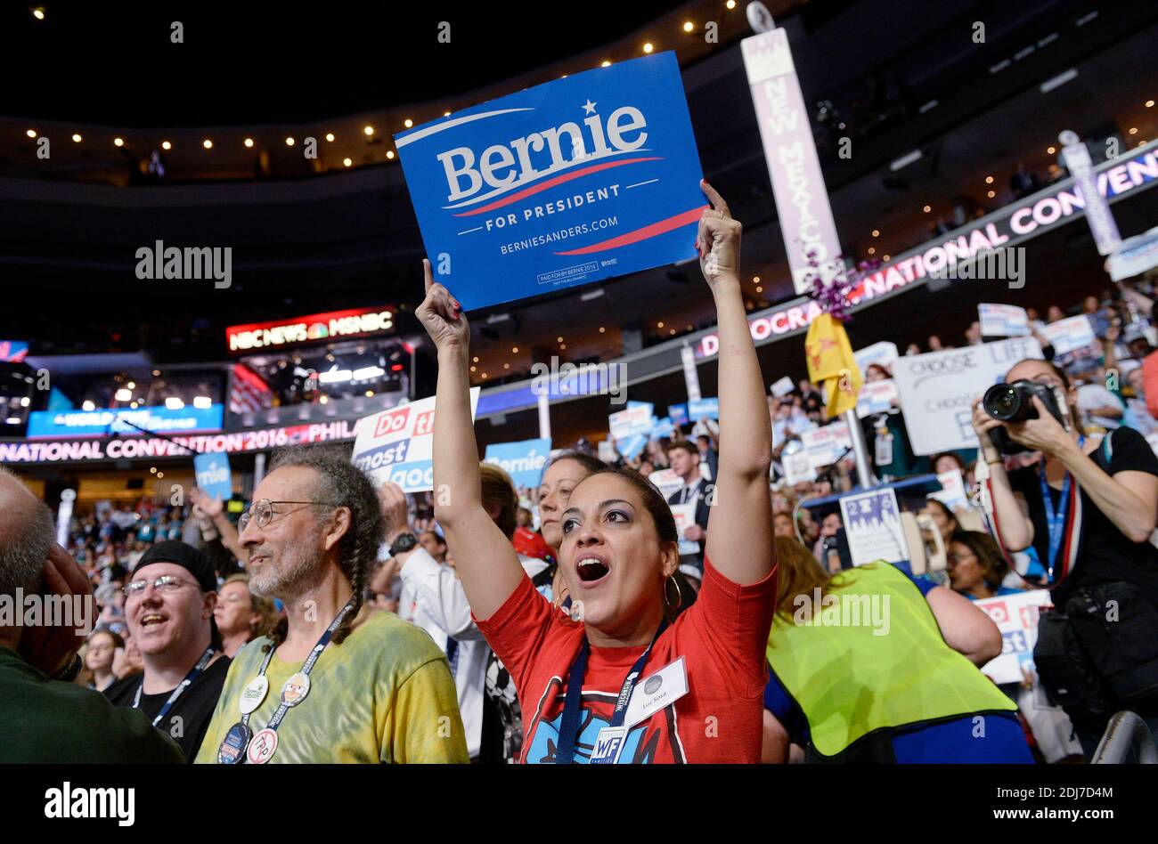 Delegates cheers during the Roll Call vote on the second day of the Democratic National Convention on July 26, 2016 at the Wells Fargo Center, Philadelphia, Pennsylvania,Photo by Olivier Douliery/Abacapress.com Stock Photo