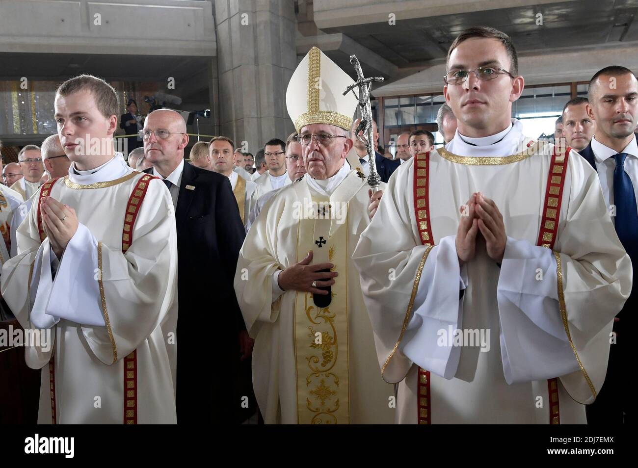 Pope Francis celebrates a Mass at the Sanctuary of St. John Paul II in Krakow, Poland on July 30, 2016. Pope Francis is in Krakow to celebrate World Youth Day, the event in which hundreds of thousands of young people from all over the world gather. Photo by ABACAPRESS.COM Stock Photo