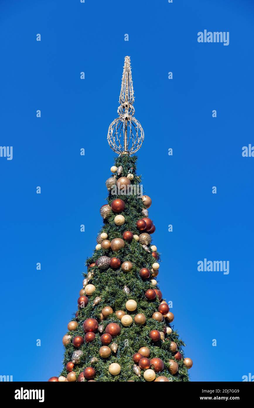 Sunny view of the Christmas Tree in Town Square shopping mall at Las