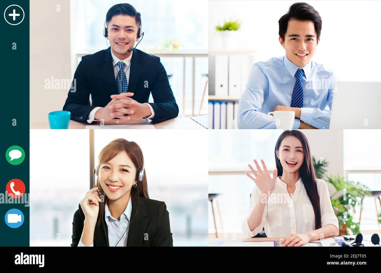 screenshot of  smiling business group online brainstorm on video conference Stock Photo