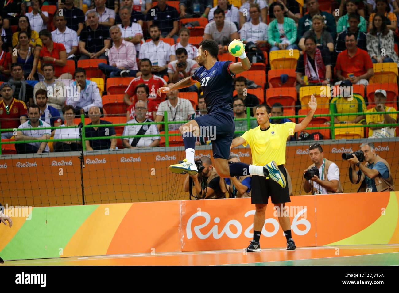 France's Adrien Dipanda during the Final handball match France vs Danemark in Future Arena, Rio, Brasil on August 21st, 2016. Photo by Henri Szwarc/ABACAPRESS.COM Stock Photo