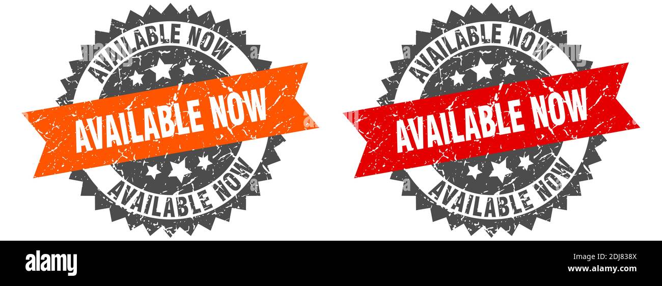 available now grunge stamp set. available now band sign Stock Vector ...