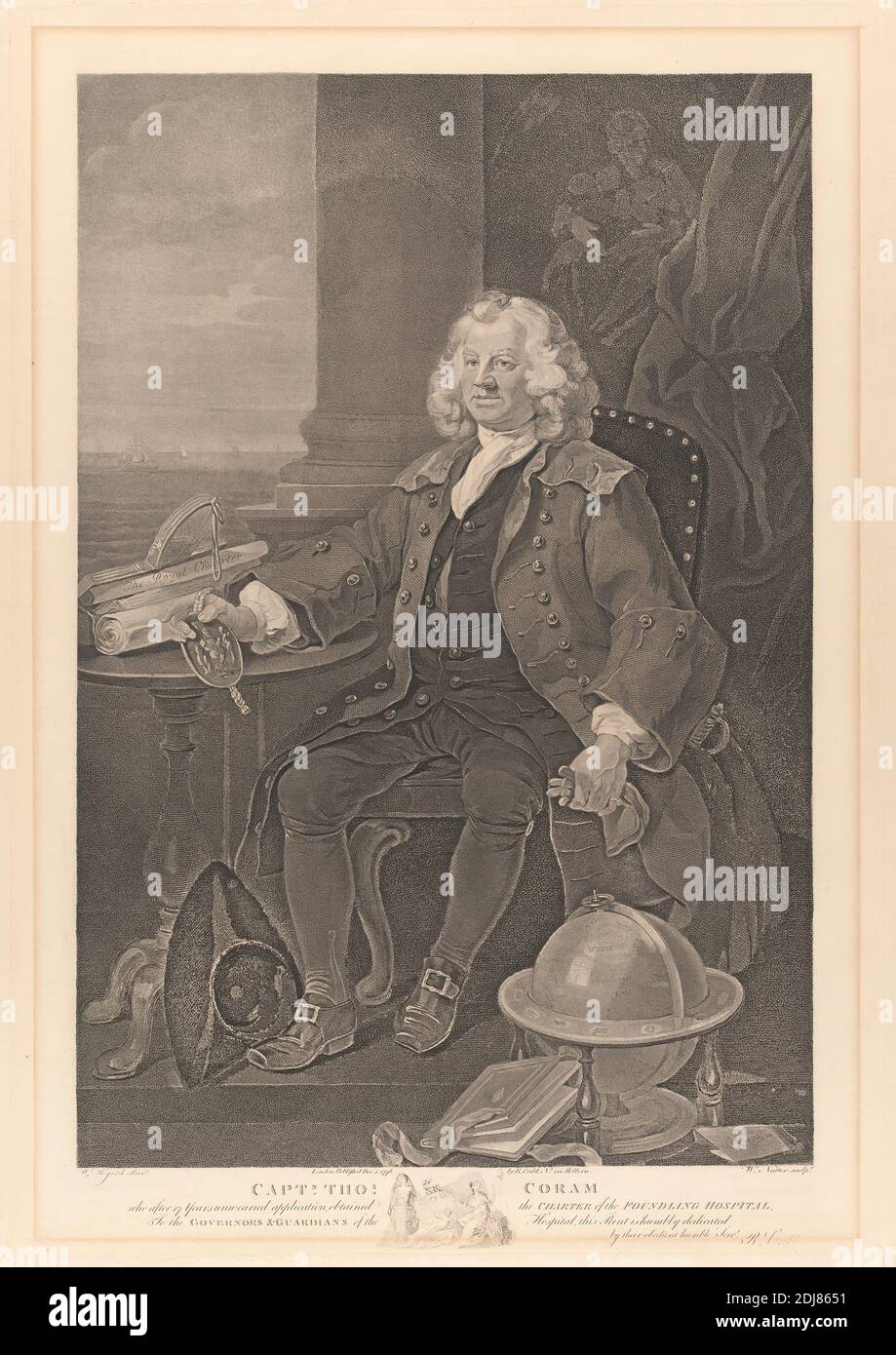 Captain Thomas Coram, William Nutter, 1754–1802, British, after William Hogarth, 1697–1764, British, 1796, Engraving on moderately thick, smooth, beige, wove paper, Sheet: 25 1/8 × 19 3/16 inches (63.8 × 48.7 cm), Plate: 22 7/8 × 16 inches (58.1 × 40.6 cm), and Image: 20 × 13 1/2 inches (50.8 × 34.3 cm Stock Photo