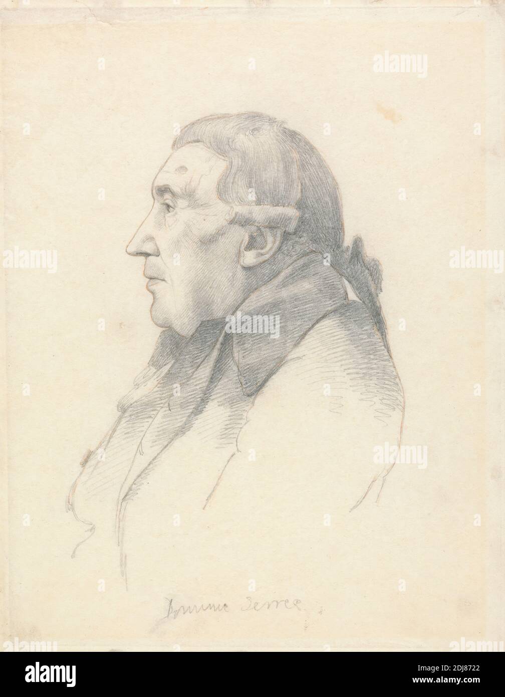 Portrait of Dominic Serres, William Daniell, 1769–1837, British, after George Dance RA, 1741–1825, British, between 1808 and 1814, Graphite with red pencil on thin, slightly textured, cream wove paper, Sheet: 9 5/8 x 7 1/2 inches (24.4 x 19.1 cm), artist, coat, collar, man, portrait, profile (figure), wig Stock Photo