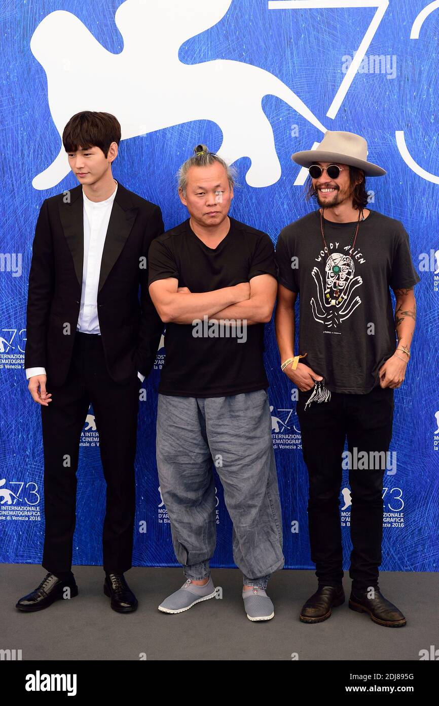 Lee Won-gun, Kim Ki-duk and Ryoo Seung-Bum attending the 'Geumul' ('The Net') Photocall on the Lido in Venice, Italy as part of the 73rd Mostra, Venice International Film Festival on September 01, 2016. Photo by Aurore Marechal/ABACAPRESS.COM Stock Photo