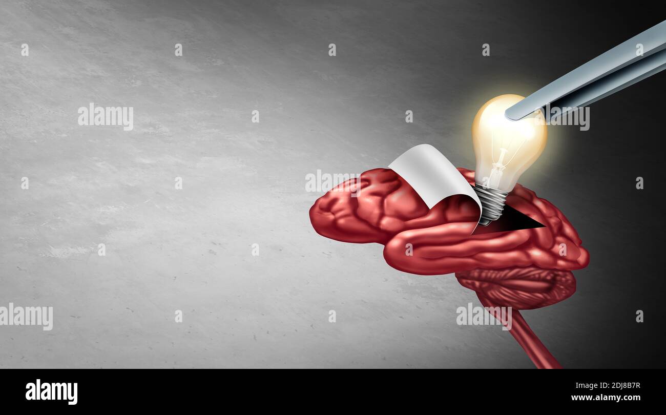 Inspirational idea and creativity or brainstorming holding a light bulb as an inspiration or innovation concept with 3D render elements. Stock Photo